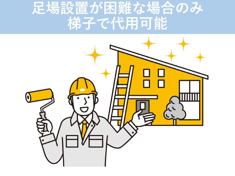 足場設置が困難な場合のみ梯子で代用可能