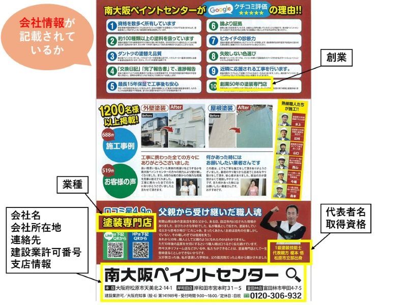 外壁塗装のチラシに会社情報が記載されているか