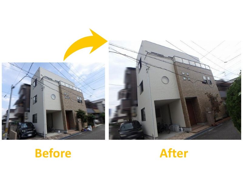 クリアと単色の2色で塗装した施工事例（施工費用約132万円）（ビフォーアフター）