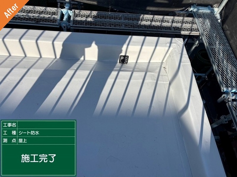 塩ビシート張り替え後の屋上のドレン周辺
