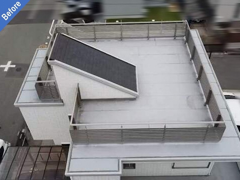 塩ビシート防水施工前の屋上全景