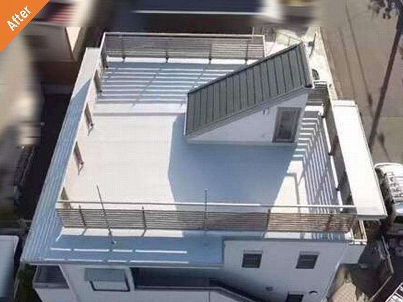 塩ビシート防水施工後のヘーベルハウスの屋上全景
