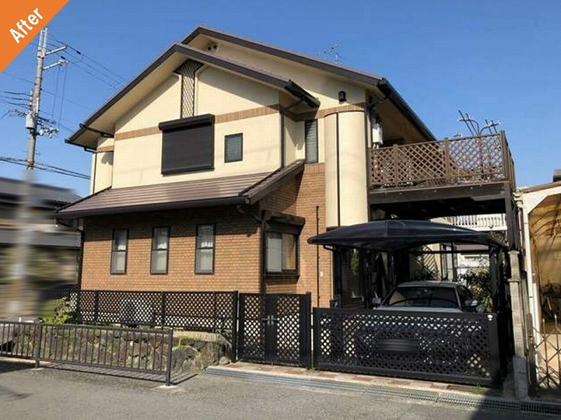 藤井寺市の多彩模様塗料で外壁塗装後のモルタル外壁
