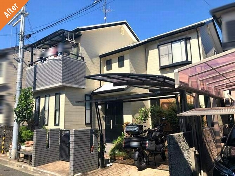 外壁塗装工事後の戸建て住宅