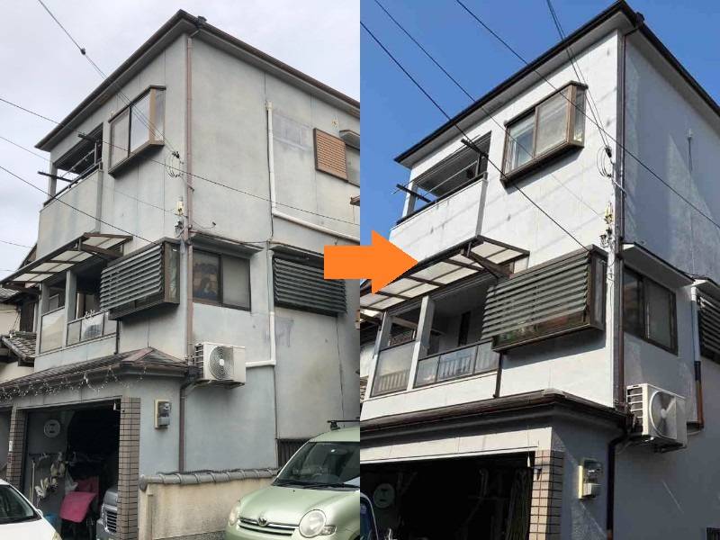 弊社の和風の外壁塗装事例（藤井寺市）