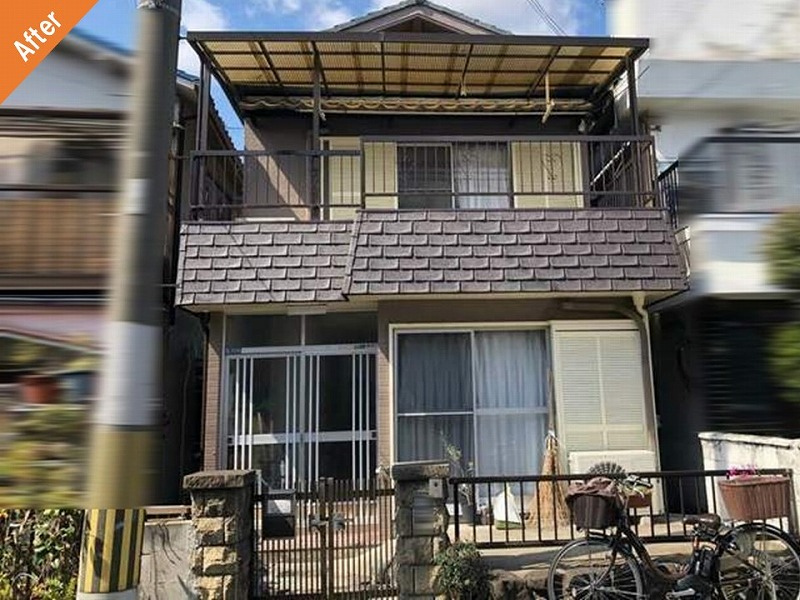 松原市の左官補修と外壁塗装後の戸建て住宅
