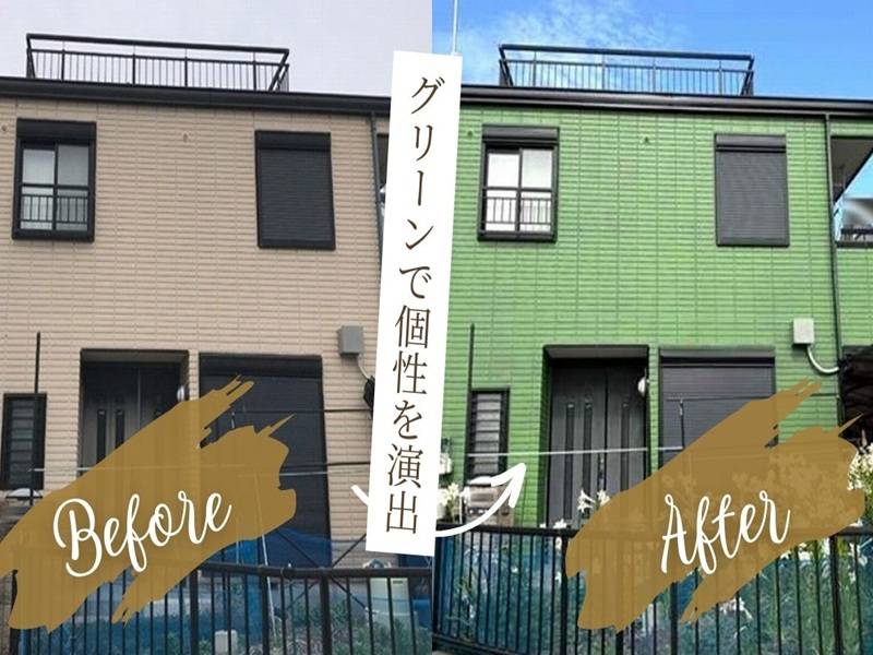 貝塚市の旭化成ヘーベルハウスのお宅でグリーンの外壁塗装