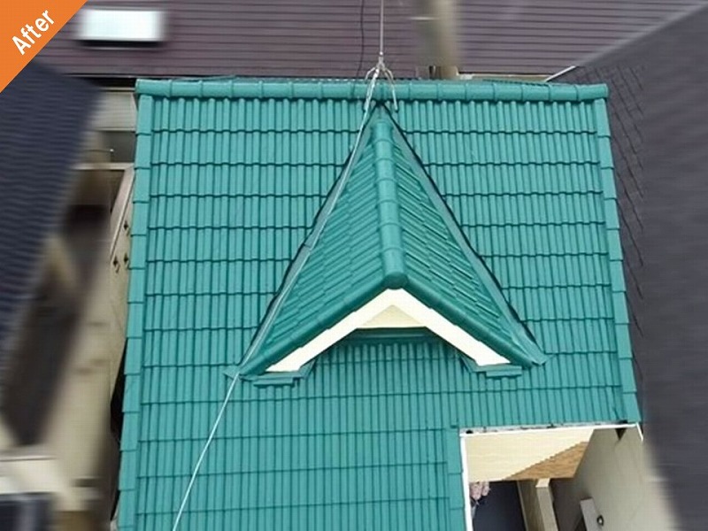 ミラノグリーンクールのお色で塗装されたセメント瓦
