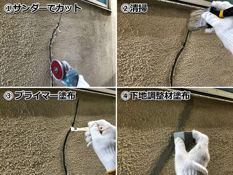ひび割れVカット補修の工程