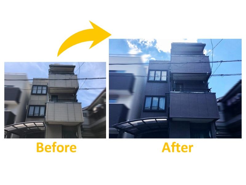 黒ベースの多彩模様塗料で上品に仕上げた施工事例（ビフォーアフター）