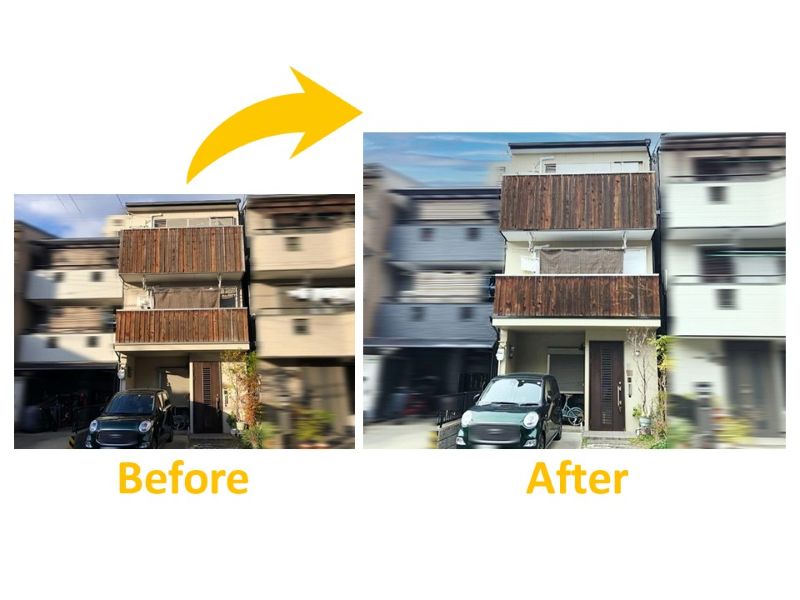 ベランダ木部塗装の施工事例（ビフォーアフター）