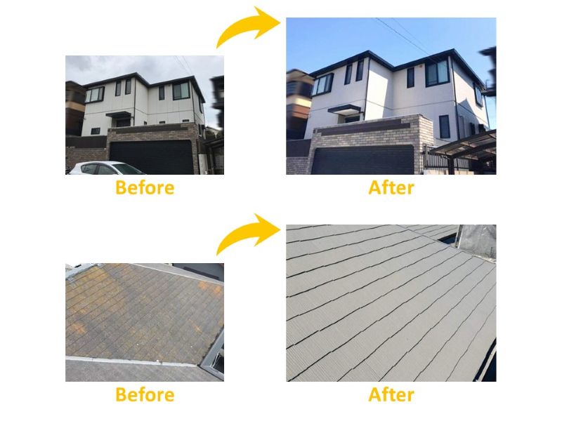 外壁塗装約133万円+屋根塗装約48万円の施工事例(ビフォーアフター)