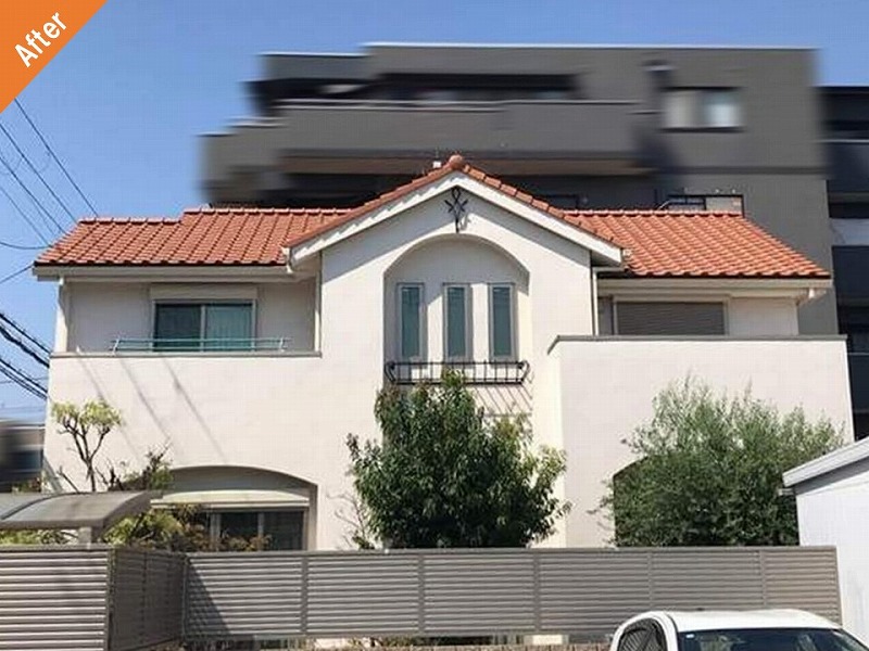 外壁塗装後のセラミック仕上げの住宅