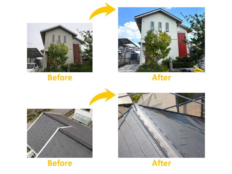 外壁塗装約164万円+屋根カバー工法約95万円の施工事例(ビフォーアフター)