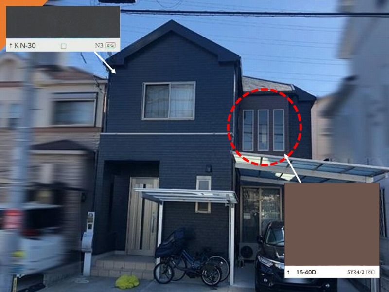 黒い外壁にブラウンのアクセントカラーでシックに仕上げた施工事例の色