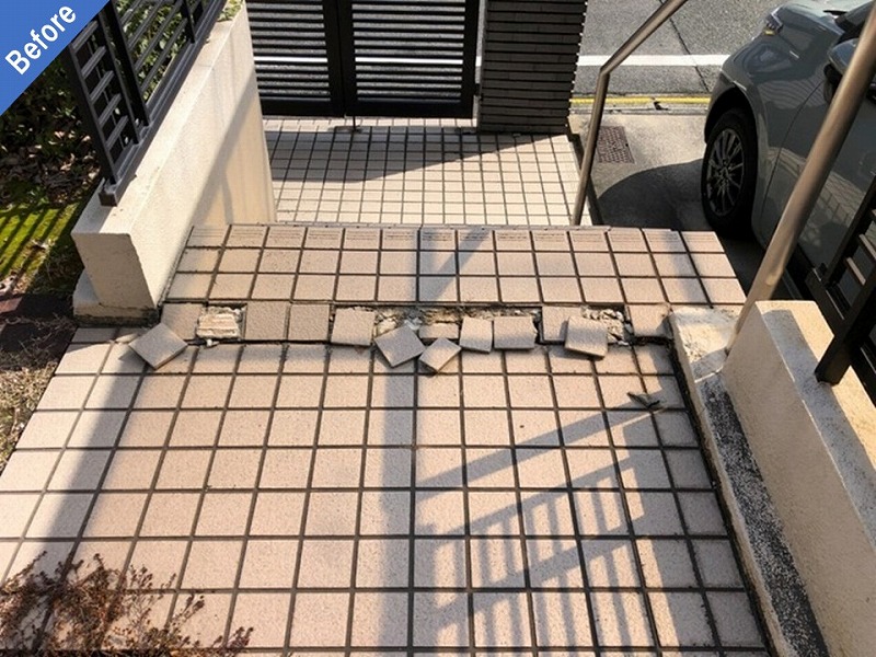 補修後の玄関ポーチのタイル