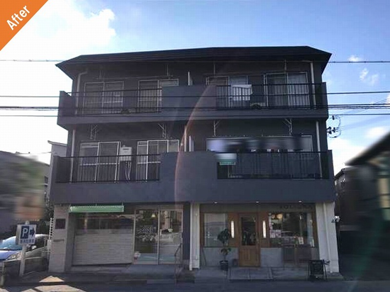 外壁塗装後のマンション正面