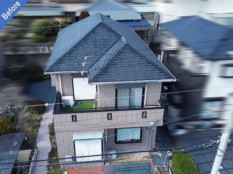 外壁塗装・屋根工事前の旭化成ヘーベルハウスの全景