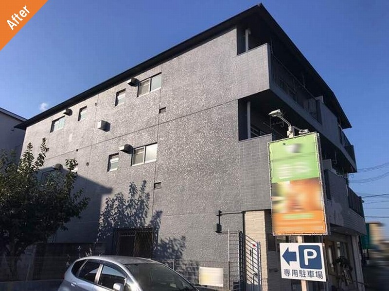 外壁塗装後のマンション側面