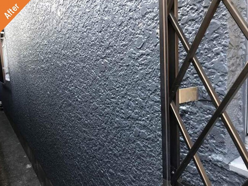 外壁塗装後のマンションのサッシ廻りのモルタル外壁