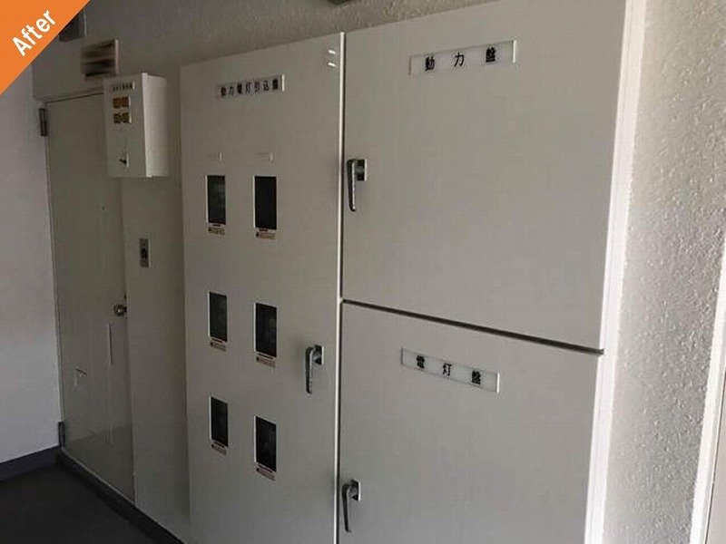 外壁塗装後のマンションの共用部BOX