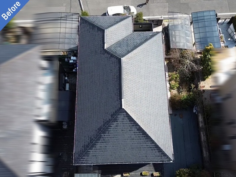 屋根カバー工法前のスレート瓦