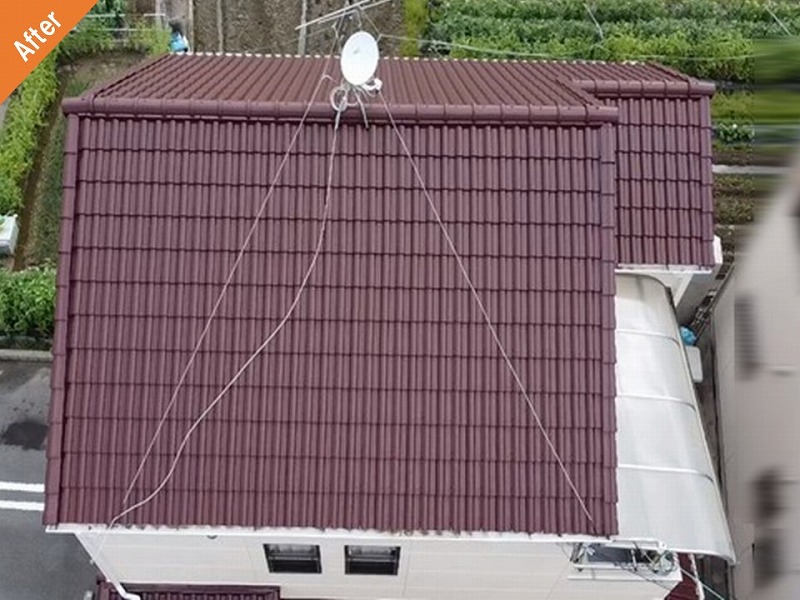 松原市の屋根塗装後のセメント瓦