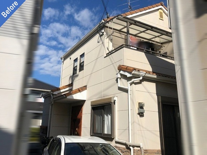 松原市の外壁塗装前の戸建て住宅（ALC・セラミック仕上げ）