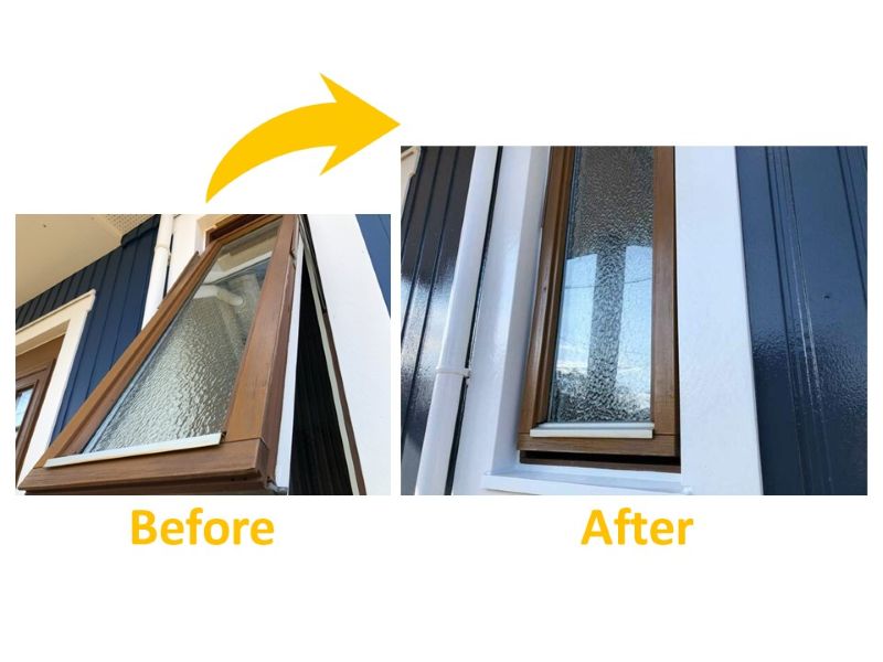 スウェーデンハウスの木部塗装の施工事例（ビフォーアフター）