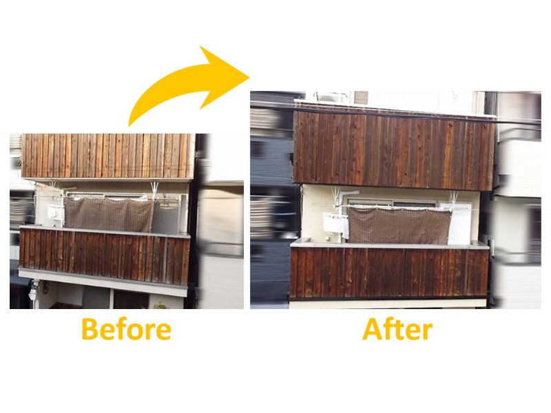 木製のベランダ塗装の施工事例(施工費用5万円)(ビフォーアフター)