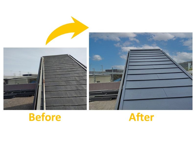 塔屋の葺き替え工事の施工事例(施工費約30万円)(ビフォーアフター)