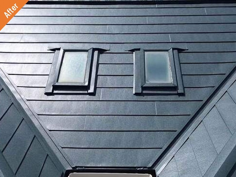 豊中市の屋根カバー工法後の屋根のトップライト廻り