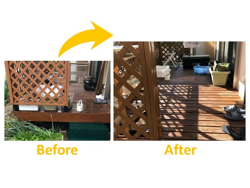 ウッドデッキ塗装の施工事例(施工費用2万5千円)(ビフォーアフター)