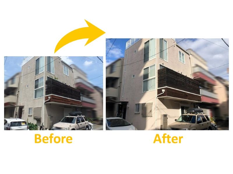 木製のベランダ塗装の施工事例(施工費用2万5千円)(ビフォーアフター)