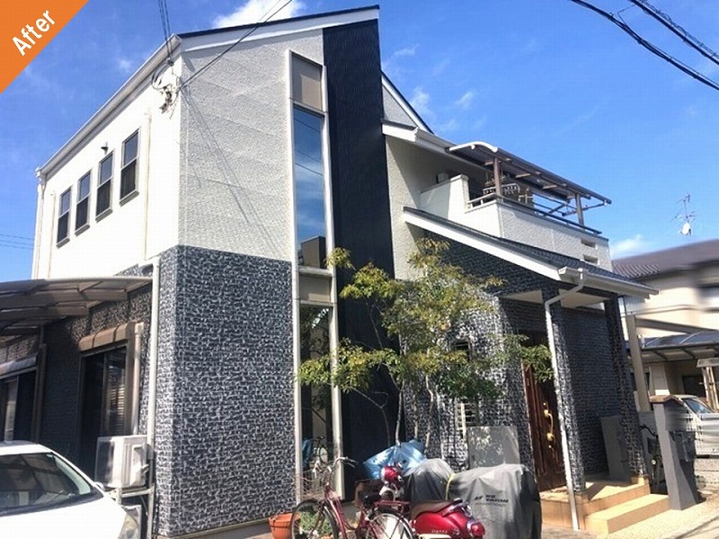 マーブルトーンダイヤモンドで外壁塗装後の戸建て住宅