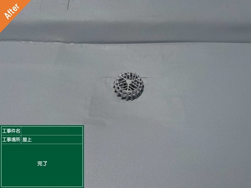 塩ビシート張り替え後の屋上のドレン