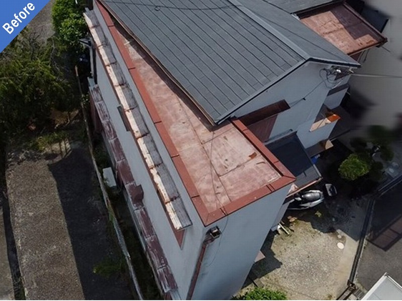 羽曳野市のウレタン防水前の築53年の戸建て住宅