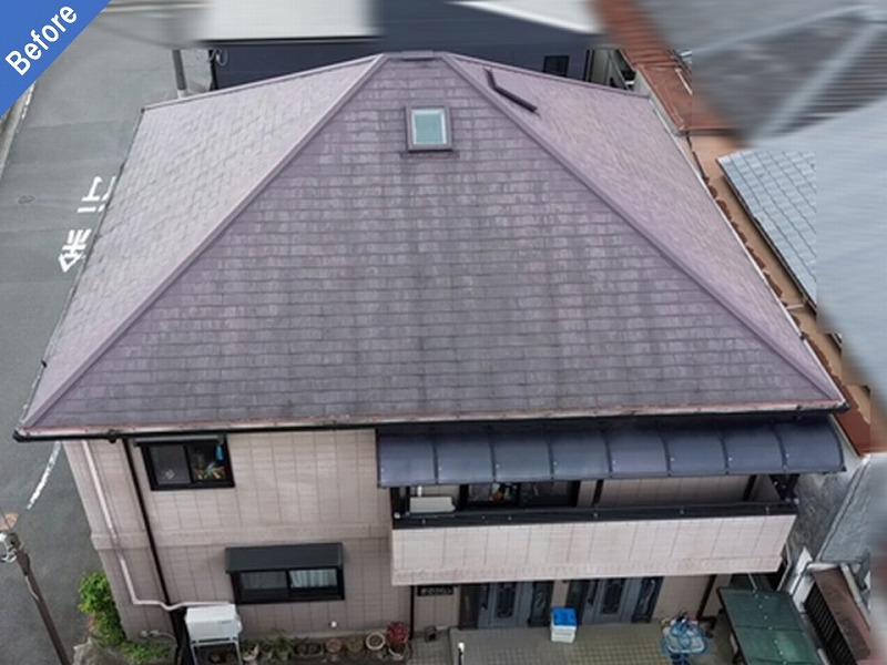 屋根工事前の旭化成ヘーベルハウスのスレート瓦