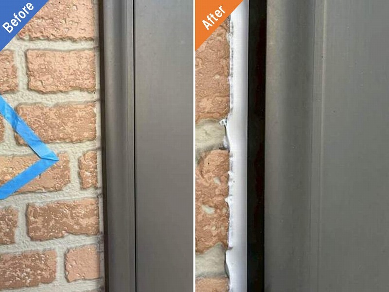 サッシ周りのコーキング打ち替え前後の比較