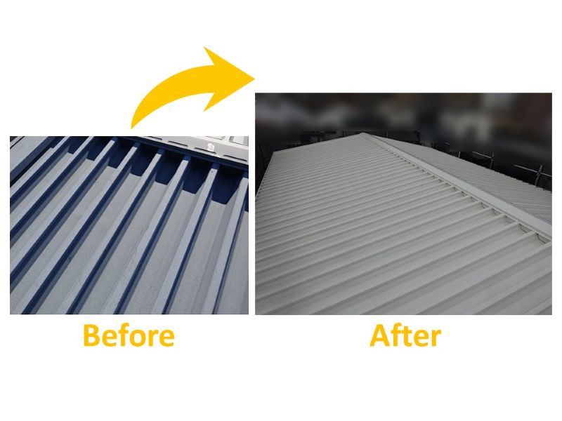 パナホームの折半屋根の屋根塗装（施工費用：約16万円）（ビフォーアフター）