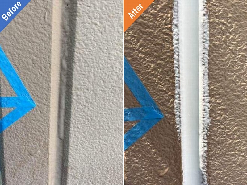 目地のコーキング増し打ち前後の比較