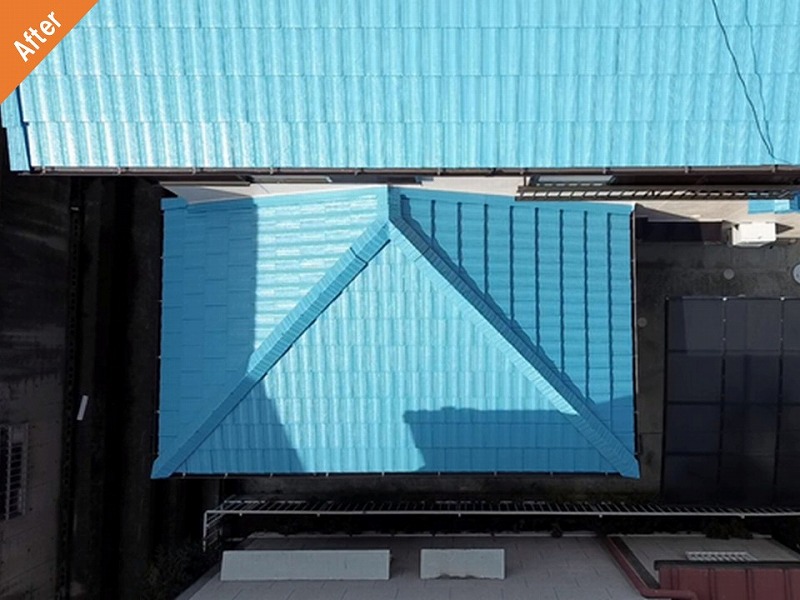 屋根塗装後のモニエル瓦の下屋根