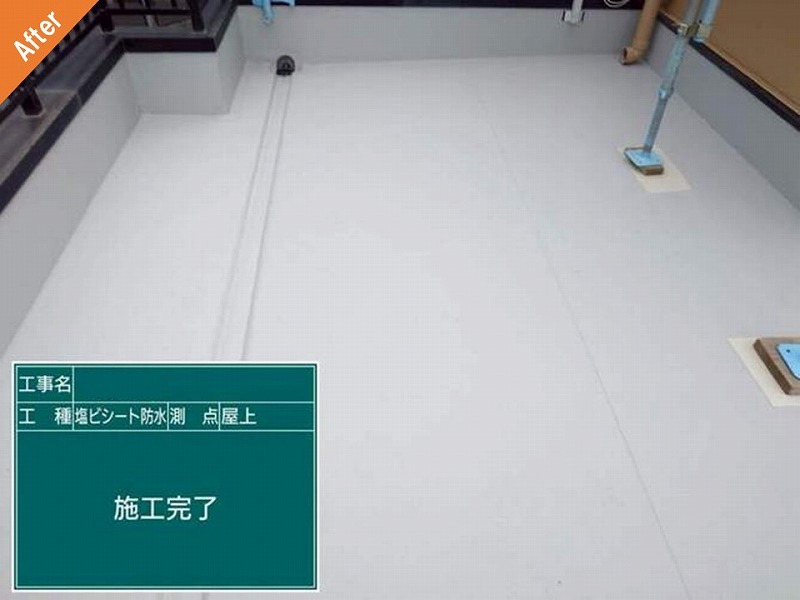 松原市の塩ビシート防水施工後の屋上