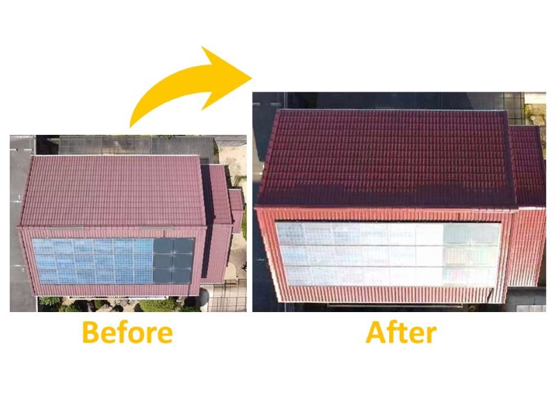 スウェーデンハウスのモニエル瓦の屋根塗装の施工事例（ビフォーアフター）