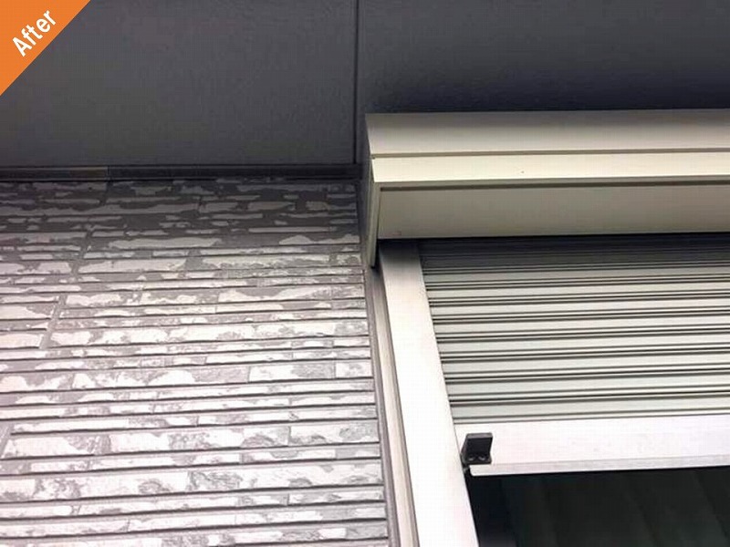 外壁塗装後のシャッターボックスと軒天