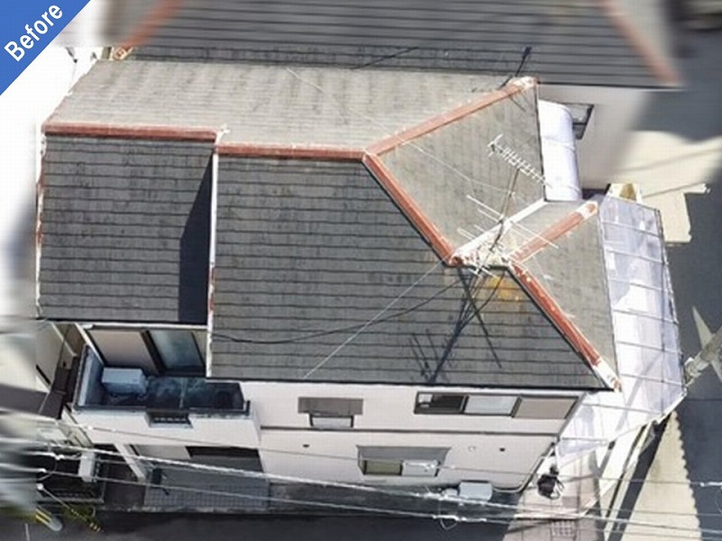 松原市の屋根・外壁塗装工事前の全景