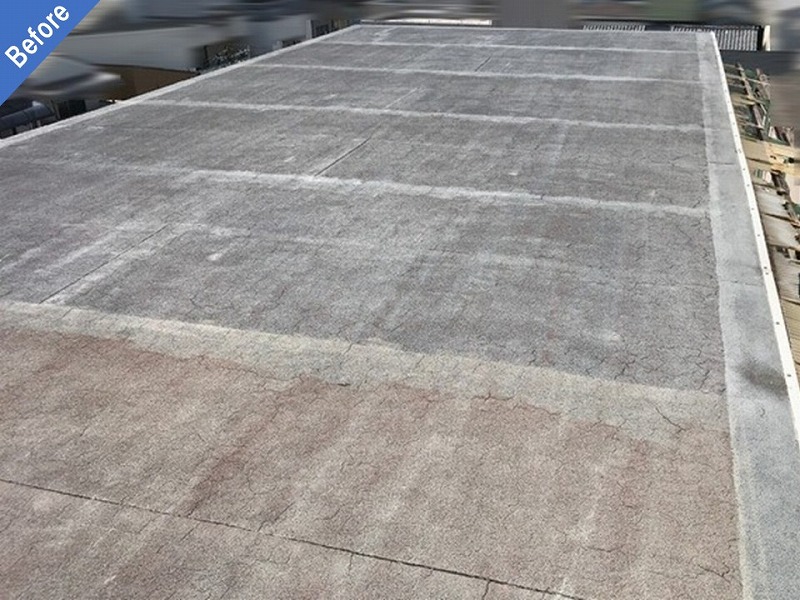 塩ビシート防水工事前のマンション屋上の防水層