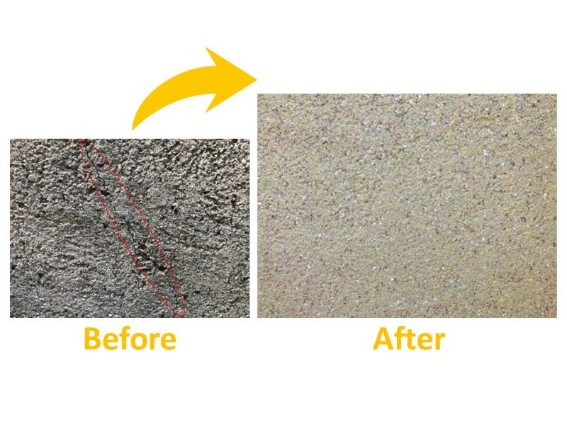 モルタルに吹き付け多彩模様仕上げで施工した事例（ビフォーアフター）