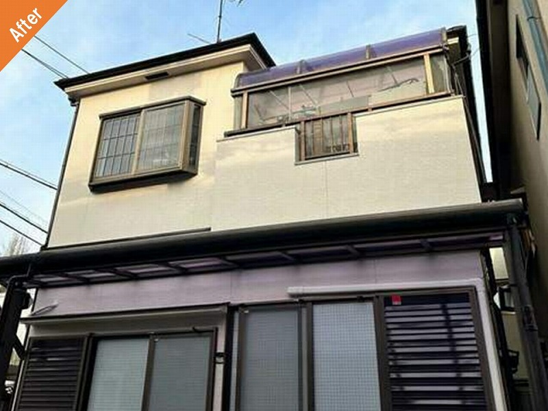 外壁塗装後の築27年のモルタル外壁の戸建て住宅