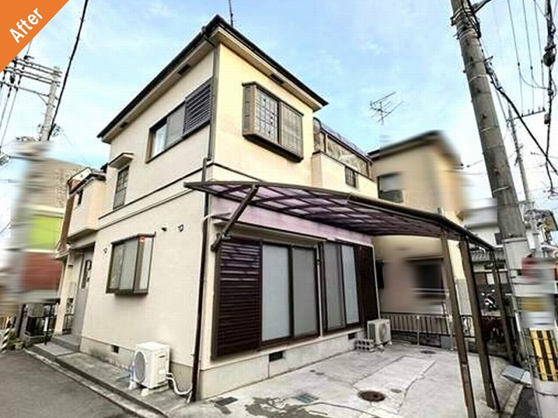 松原市の外壁塗装後の築27年のモルタル外壁の戸建て住宅